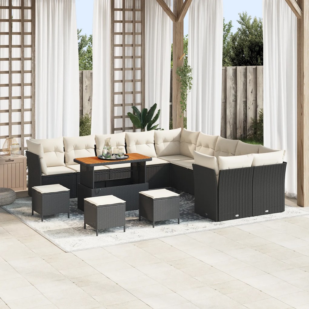Conjunto de Sofá de Jardim vidaXL com 14 Peças e Almofadas Preto Ratta