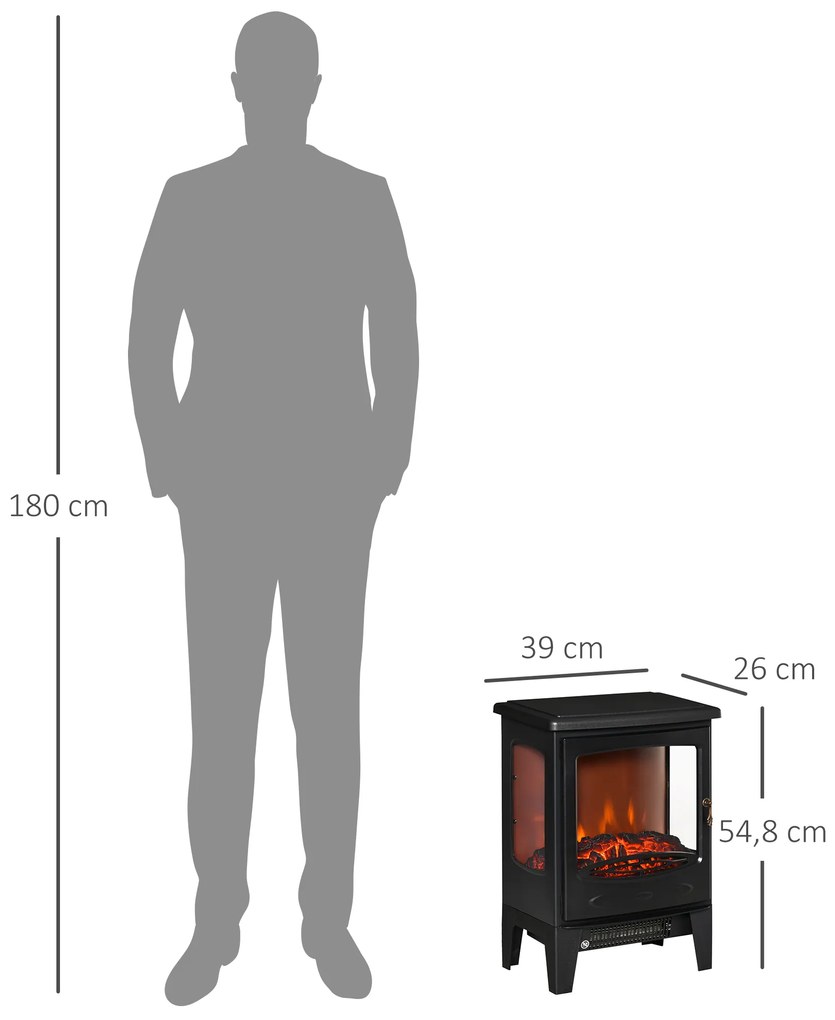 Lareira Elétrica 900W/1800W com Temperatura Ajustável e Proteção Sobreaquecimento para 20-25 ㎡ 39x26x54,8 cm Preto