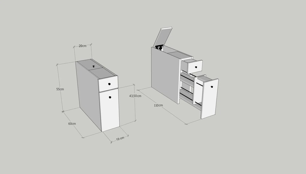 Armário de Casa de Banho Smart – Branco – 20x55x60 cm