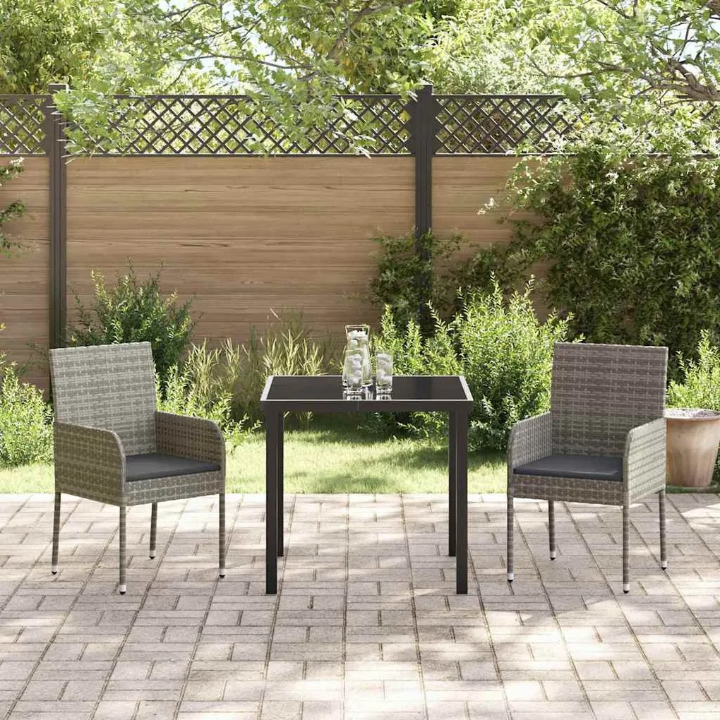 Conjunto de Jantar Jardim com Almofadas de 3 Peças em Rattan Sintético