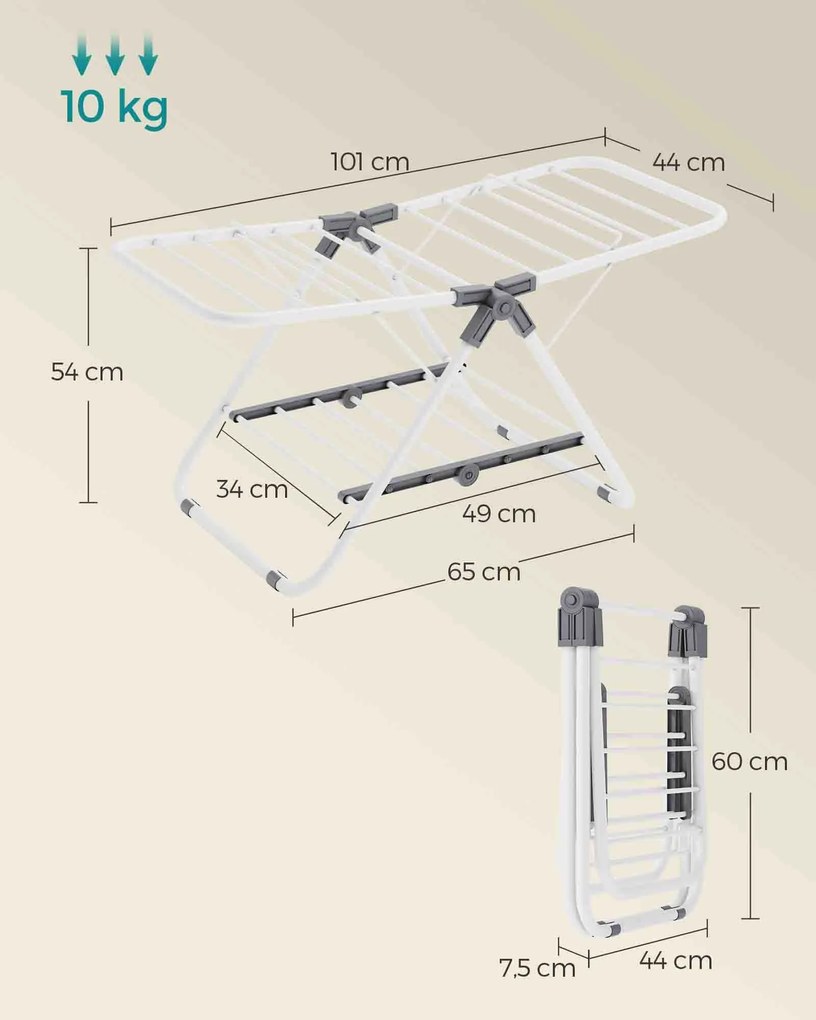 Estendal roupa com 2 asas metálicas 44 x 101 x 54 cm branco