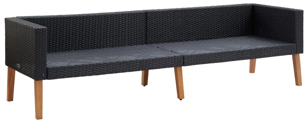 3 pcs conjunto lounge para jardim c/ almofadões vime PE preto