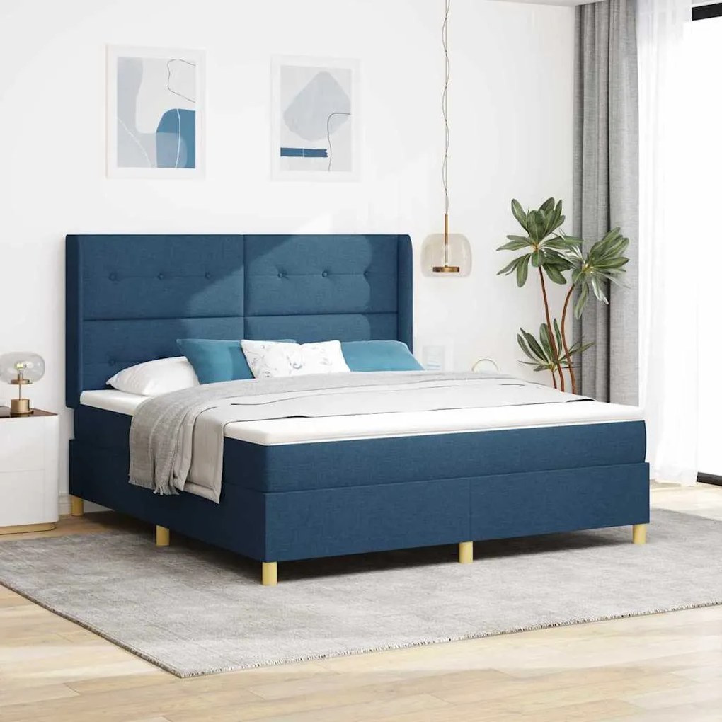vidaXL Cama Box com colchão com cabeceira Azul 180 x 200 cm tecido