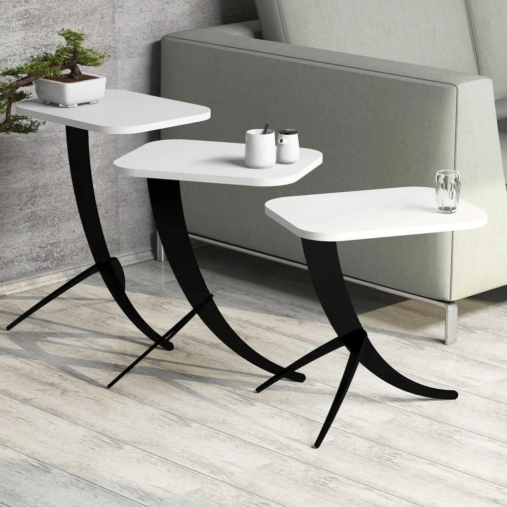 Mesas de Aninhamento Pion – Branco – 35x45x60 cm (3 Peças)