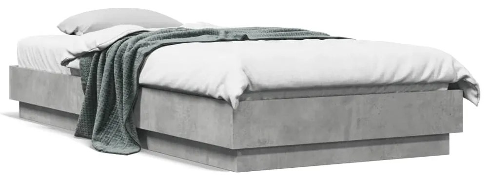 vidaXL Estrutura de cama com luzes LED 90x200 cm cinzento cimento
