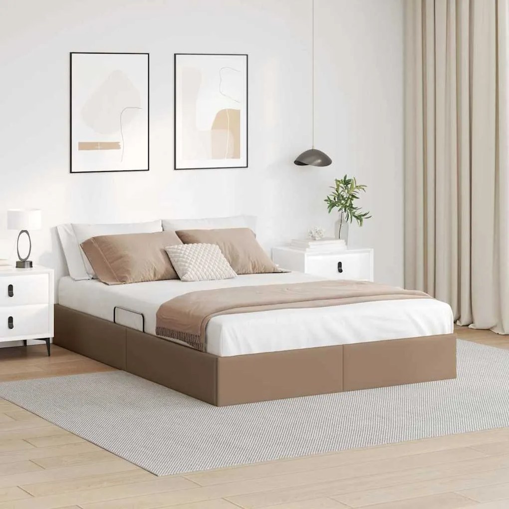 vidaXL Cama com Armazenamento Cappuccino 140 x 190 cm Couro sintético