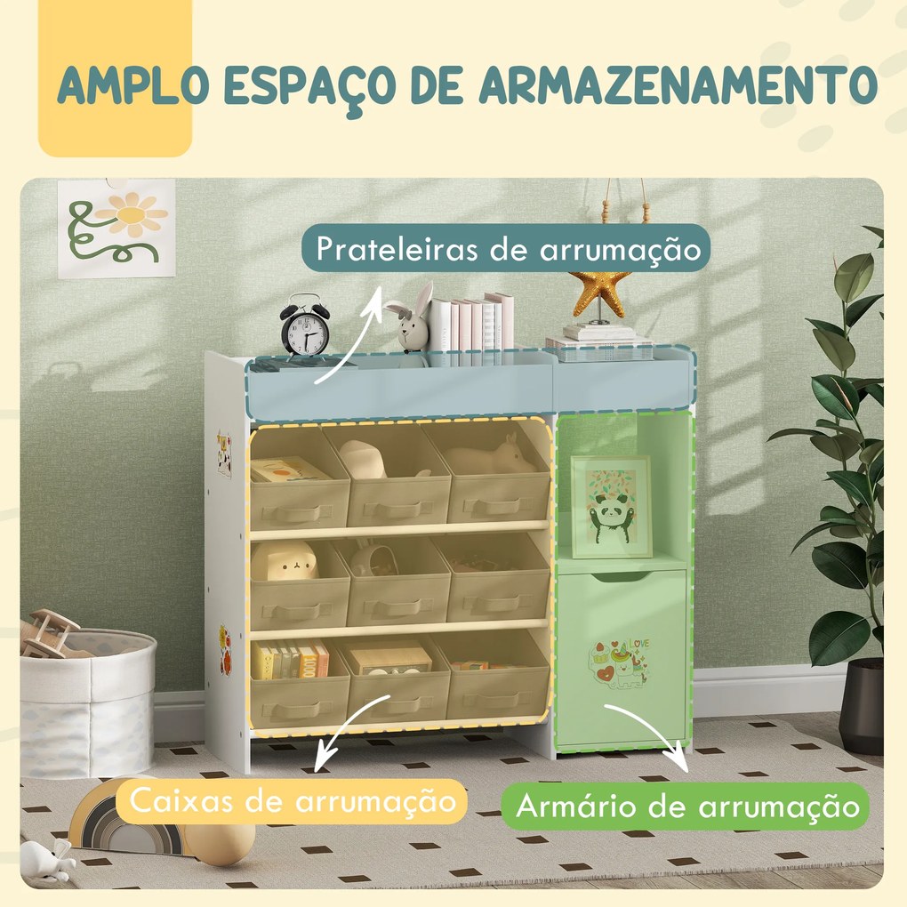 Organizador de Brinquedos para Crianças com 9 Cestos Amovíveis Compartimentos e Autocolantes  92x30x80 cm Branco e Cinza