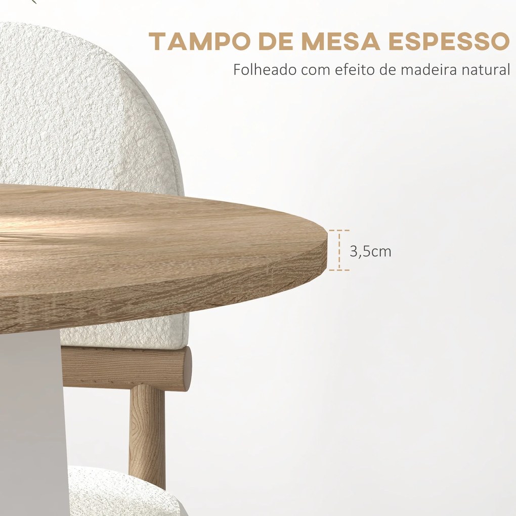 Mesa de Cozinha Redonda para 4 Pessoas Moderna com Tampo de Madeira e Base de Aço Cruzada Ø80x75 cm Carvalho
