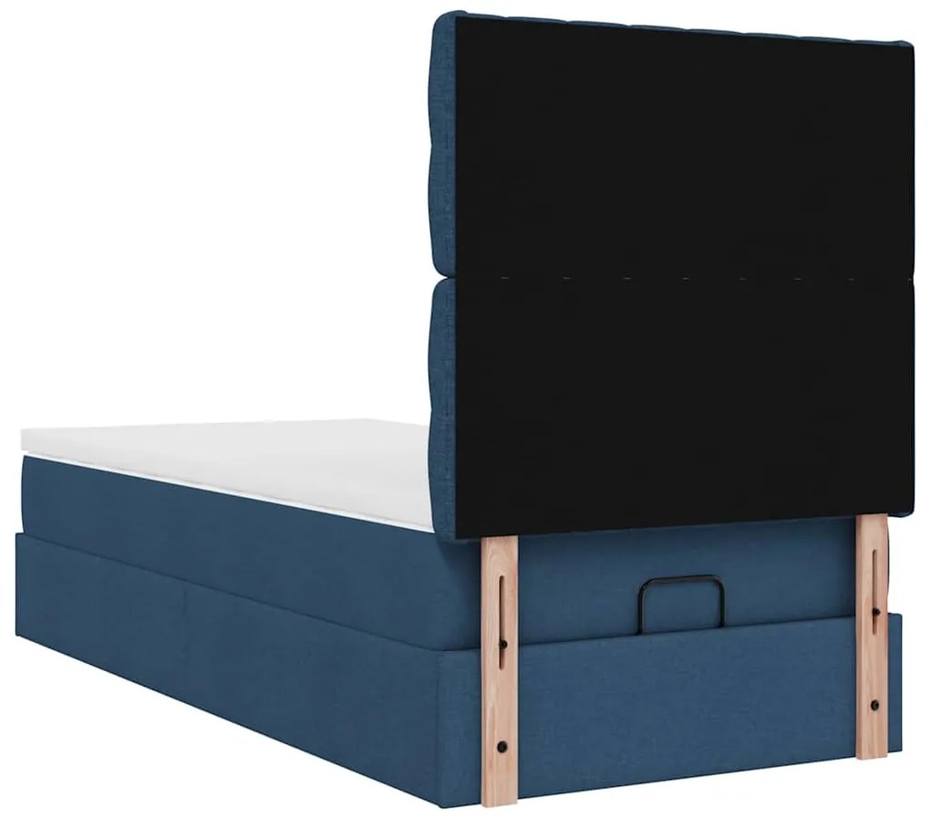 Estrutura de cama otomana com colchão tecido azul 90x190cm