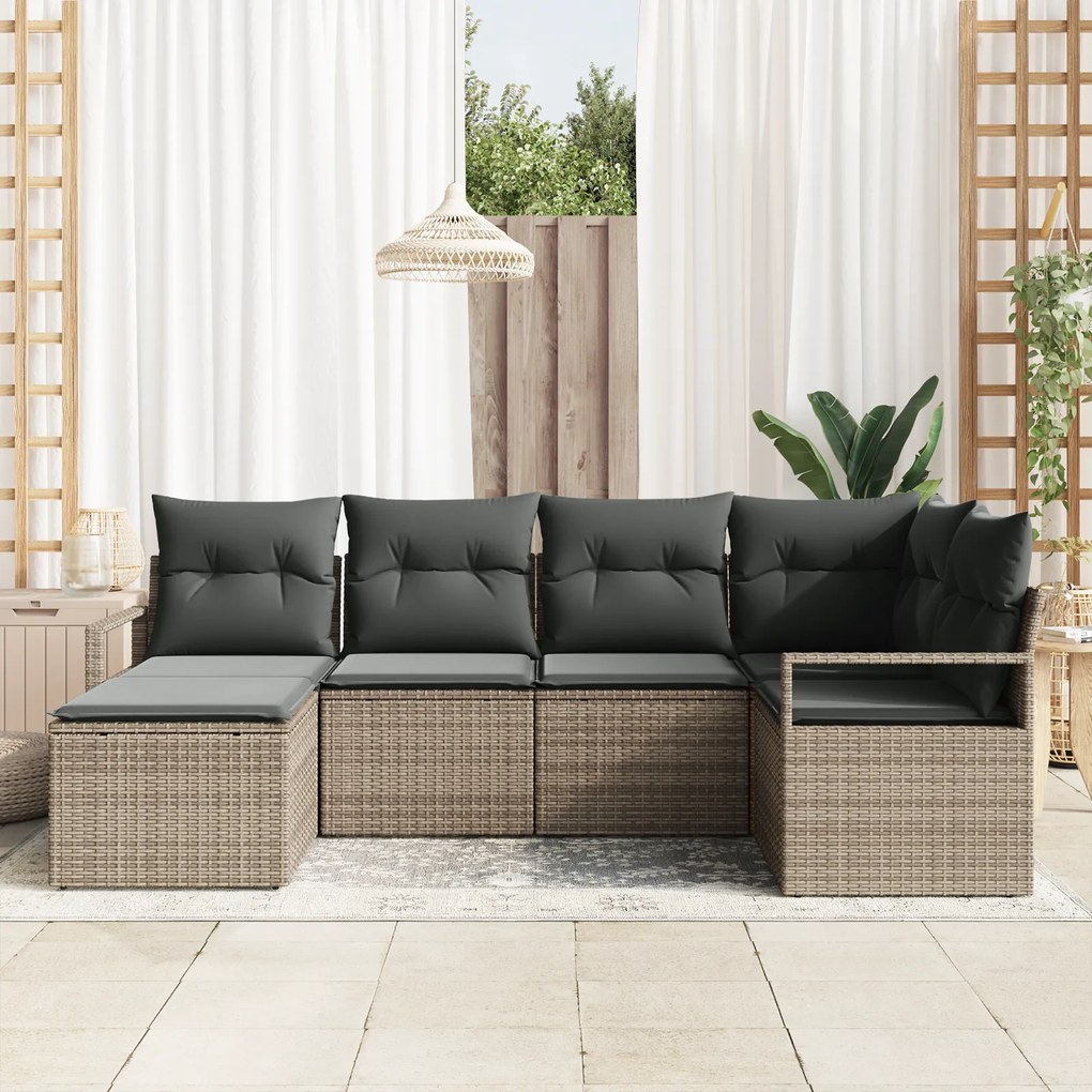 Conjunto de Sofá de Jardim vidaXL 6 Peças com Almofadas Cinza de Ratta