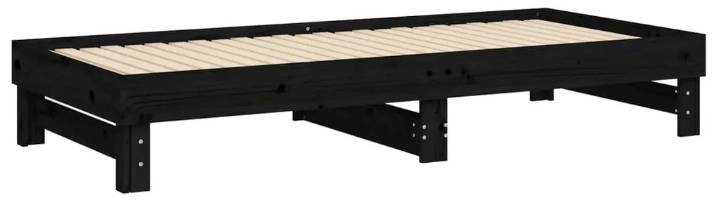 Sofá-cama de puxar 2x(100x200) cm madeira de pinho maciça preto