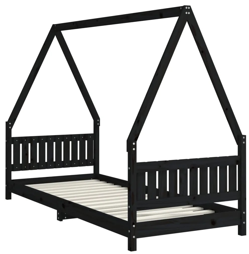 Estrutura de cama infantil 80x200 cm pinho maciço preto