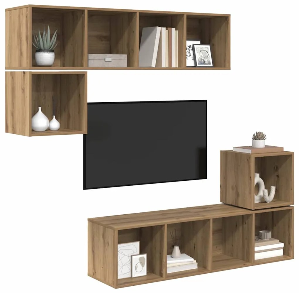 Conjunto de móvel de TV 4 pcs carvalho artisiano