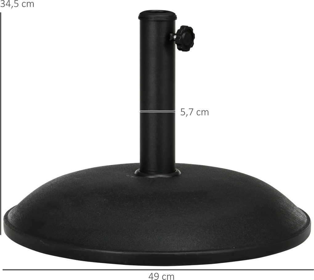 Base redonda para guarda-sol com peso de lastro Ø 49 x 34,5 cm (altura) Peso líquido 20 kg Cimento PVC preto
