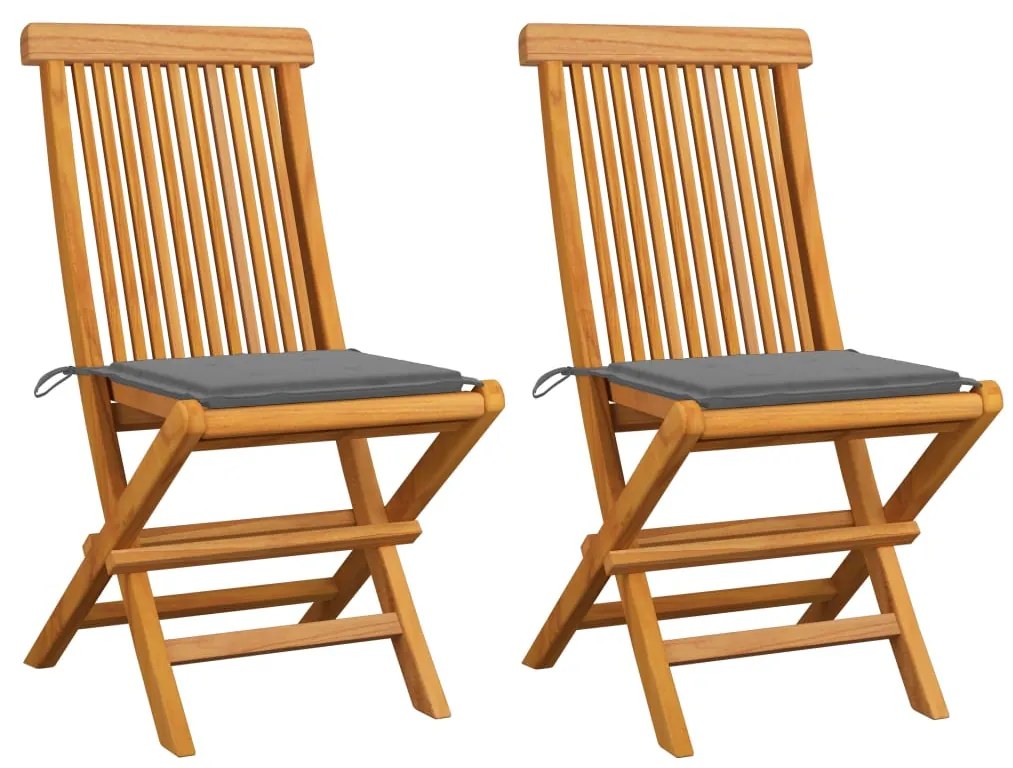 vidaXL Cadeiras de jardim c/ almofadões cinzentos 2 pcs teca maciça