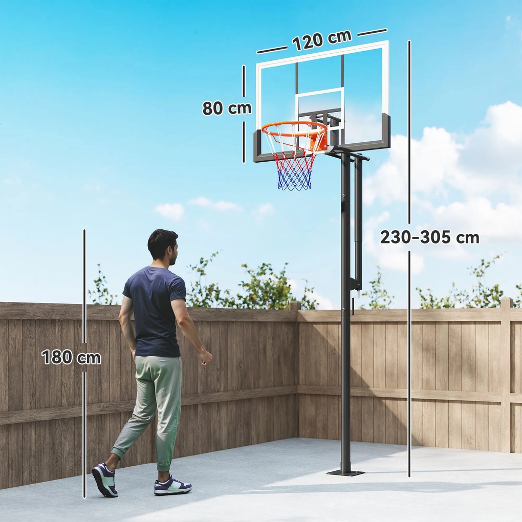 Cesto de Basquetebol para Exterior Altura Ajustável 230-305 cm Aro Ø48 cm e  Preto