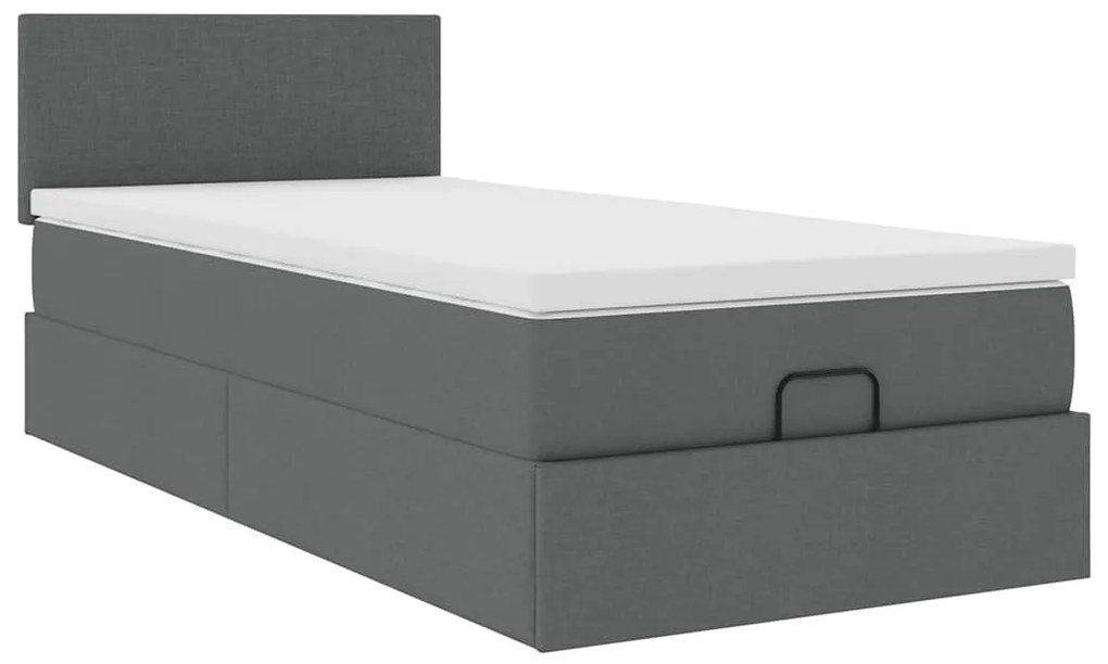 Estrutura cama otomana colchão 100x200cm tecido cinzento escuro