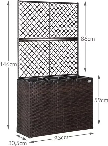 Floreira Polyrattan com treliça 146 x 83 x 30,5 cm Castanha