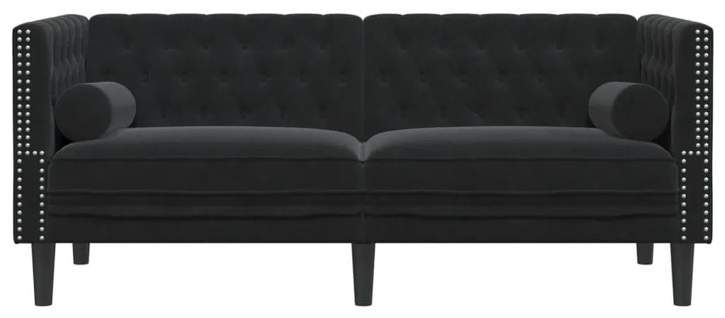 Sofá chesterfield com rolos 2 lugares veludo preto