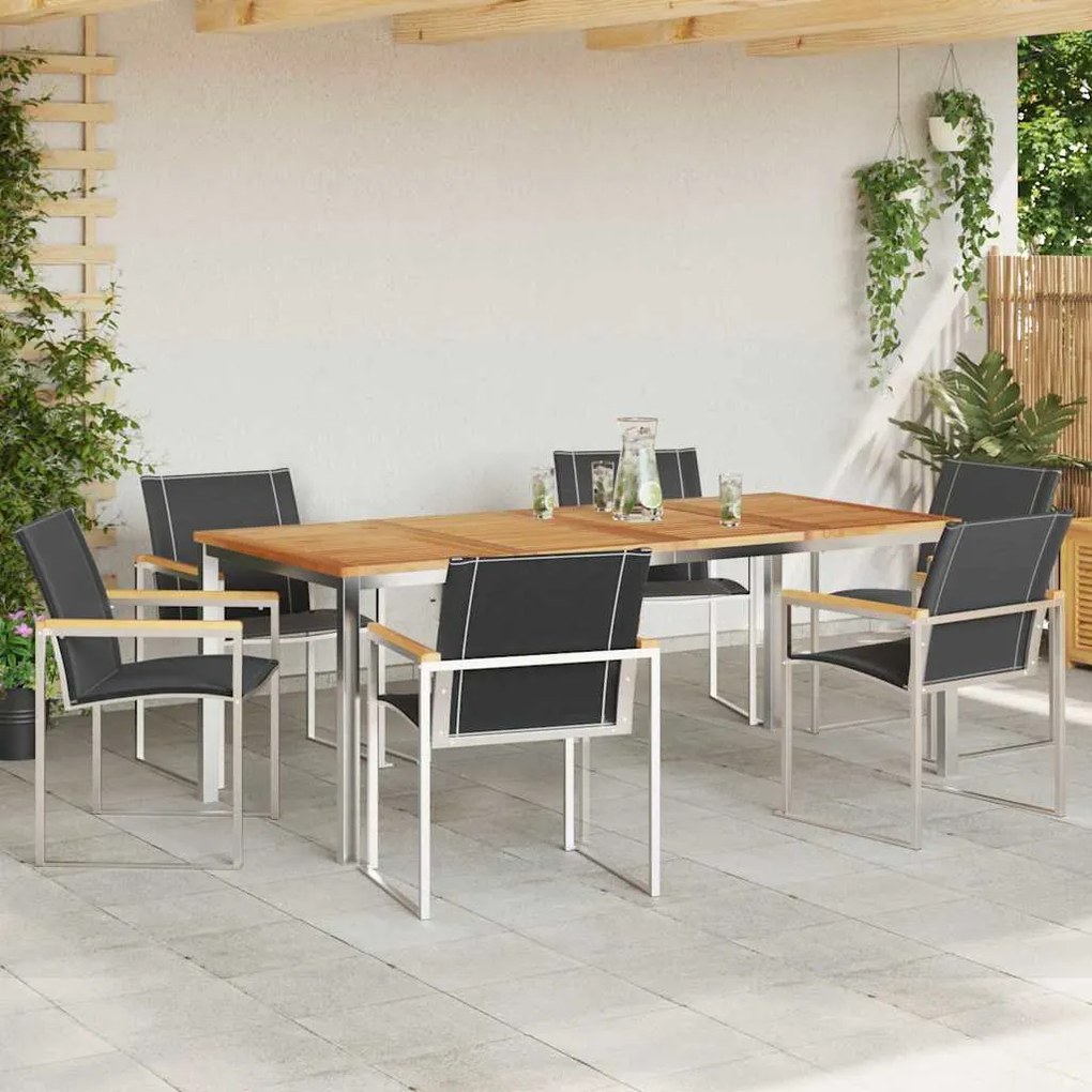 Conjunto de Jantar para Jardim com 7 Peças em Madeira Sólida de Acácia