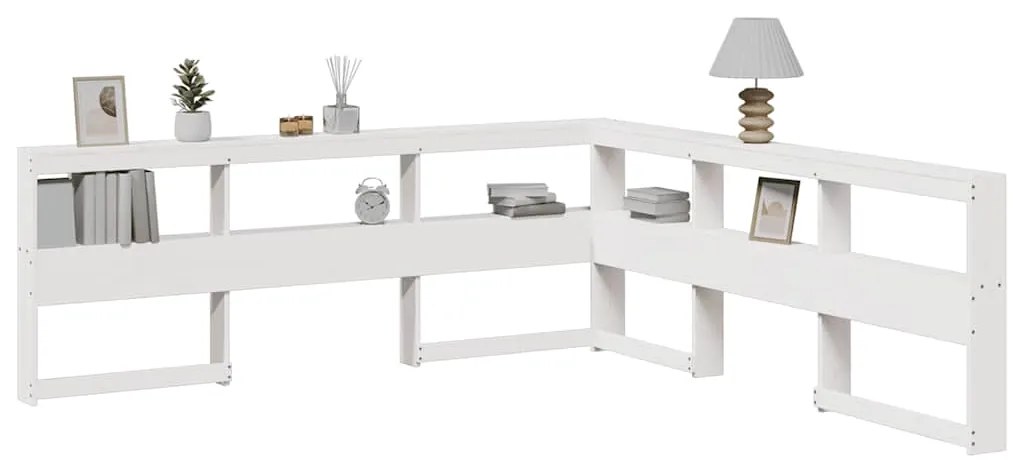 vidaXL Estante cabeceira forma de L 200 cm madeira pinho maciça branco