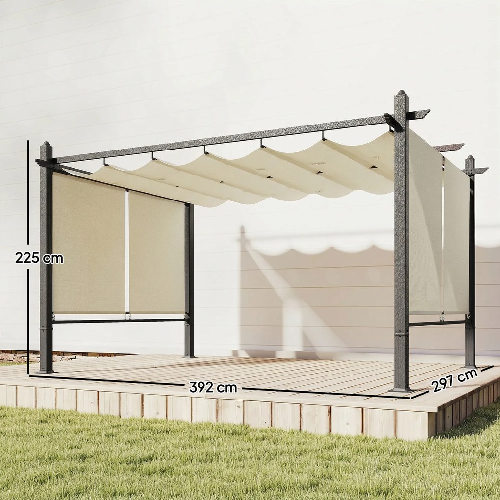 Pérgola de Jardim 4x3 m com Cortinas Automáticas e Telhado Retrátil Proteção UPF50+ Creme