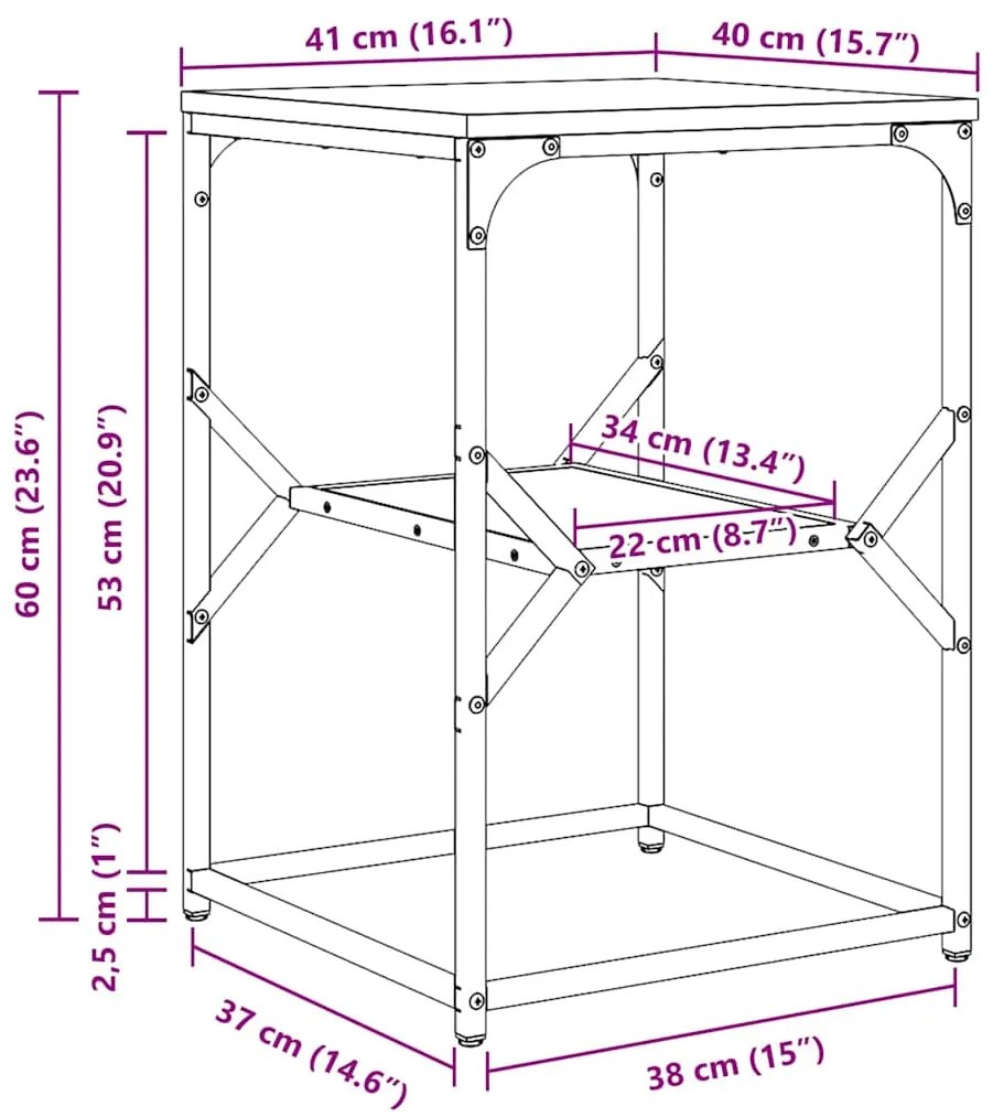 Mesa Lateral vidaXL Carvalho Defumado 41x40x60 cm Madeira Engenharia