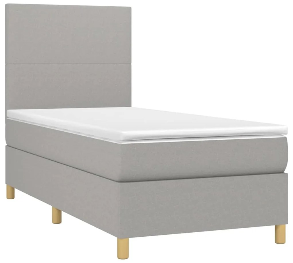 Cama box spring c/ colchão e LED 80x200 cm tecido cinza-claro