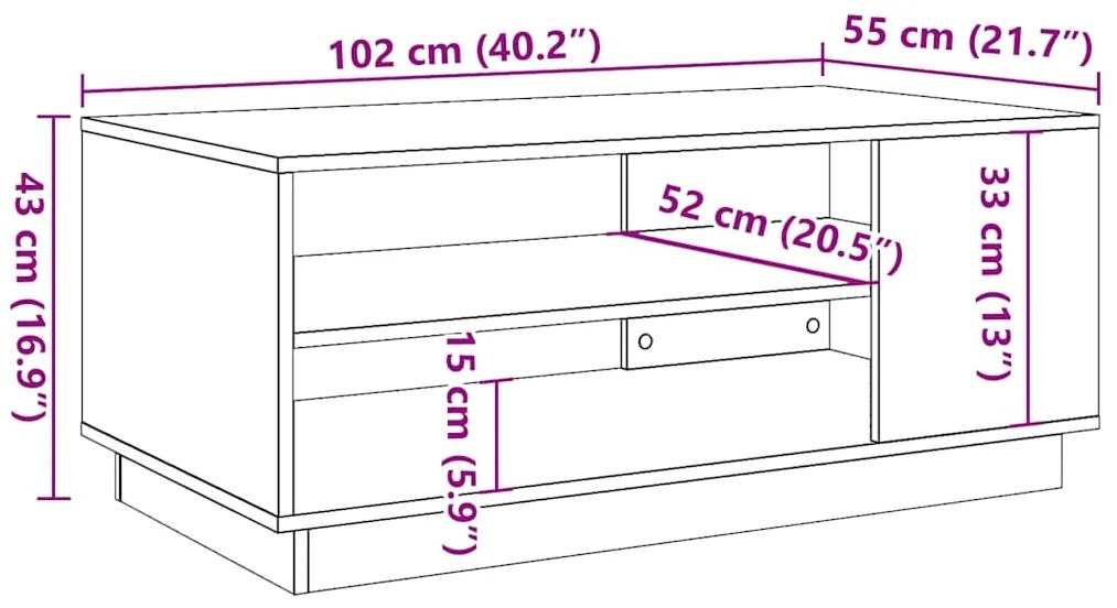 Mesa centro 102x55x43cm derivados de madeira carvalho artisiano