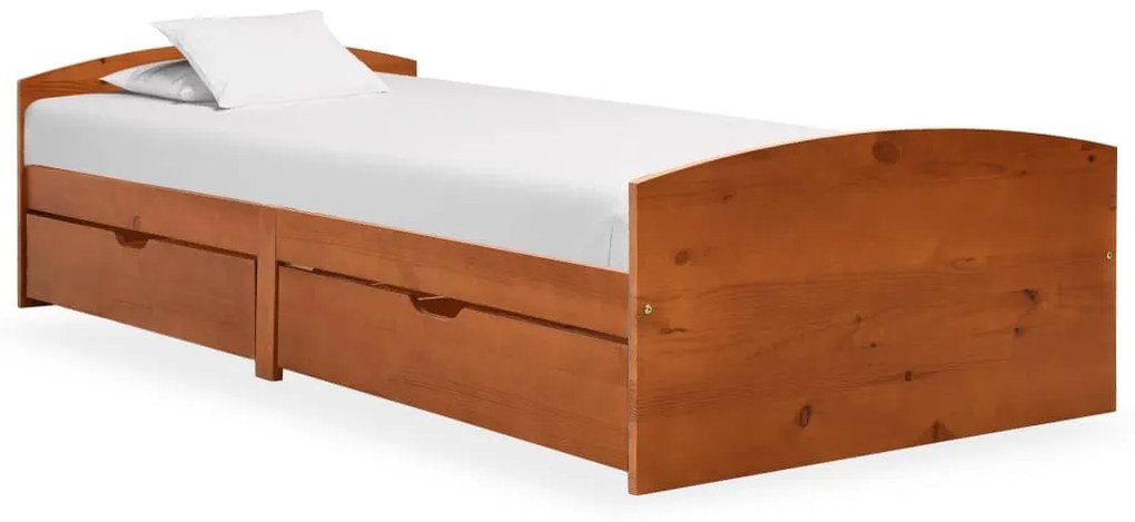 322156 vidaXL Estrutura cama c/ 2 gavetas 90x200 cm pinho maciço castanho mel