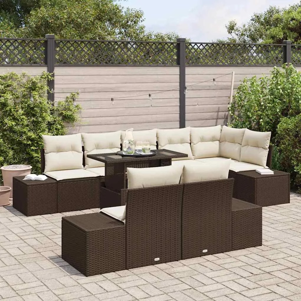 Conjunto de Sofá de Jardim de 9 Peças com Almofadas, Rattan Simples Ca