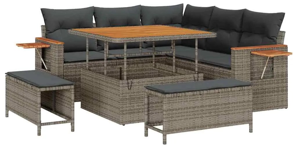 Conjunto de Sofá de Jardim vidaXL 8 Peças com Almofadas Cinza Poly Rat