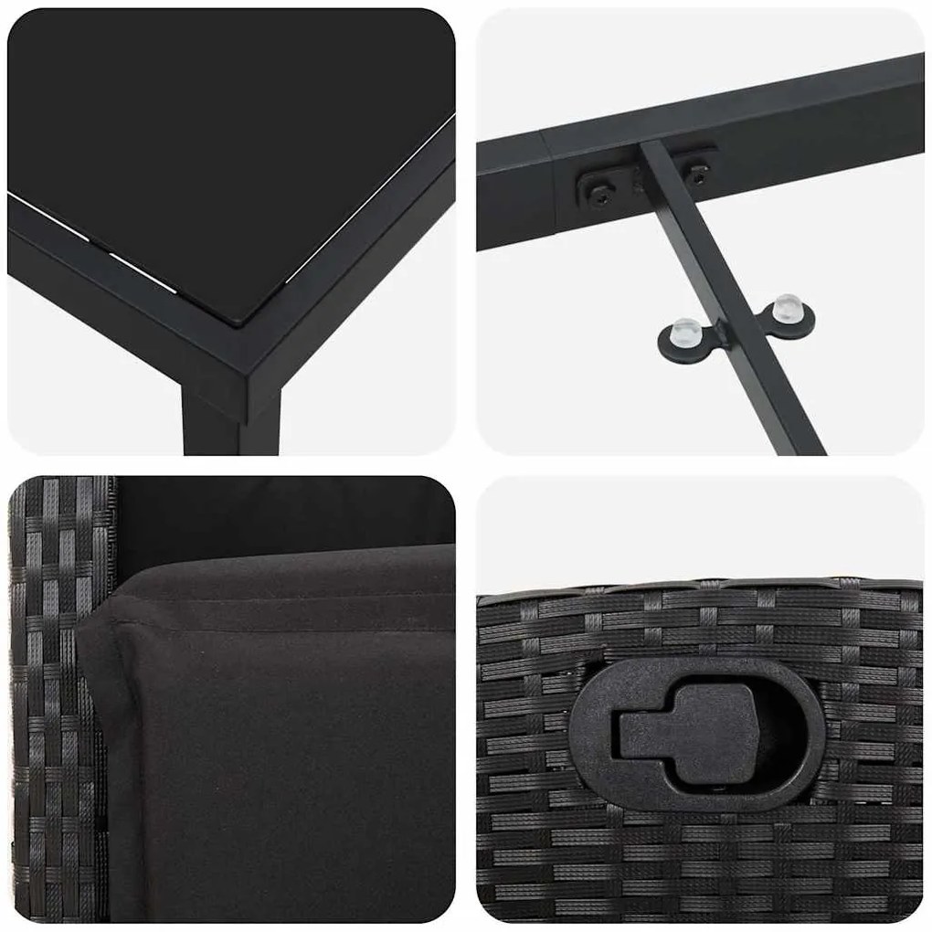 Conjunto de Jantar de Jardim com 5 Peças em Poliéster e Rattan Preto