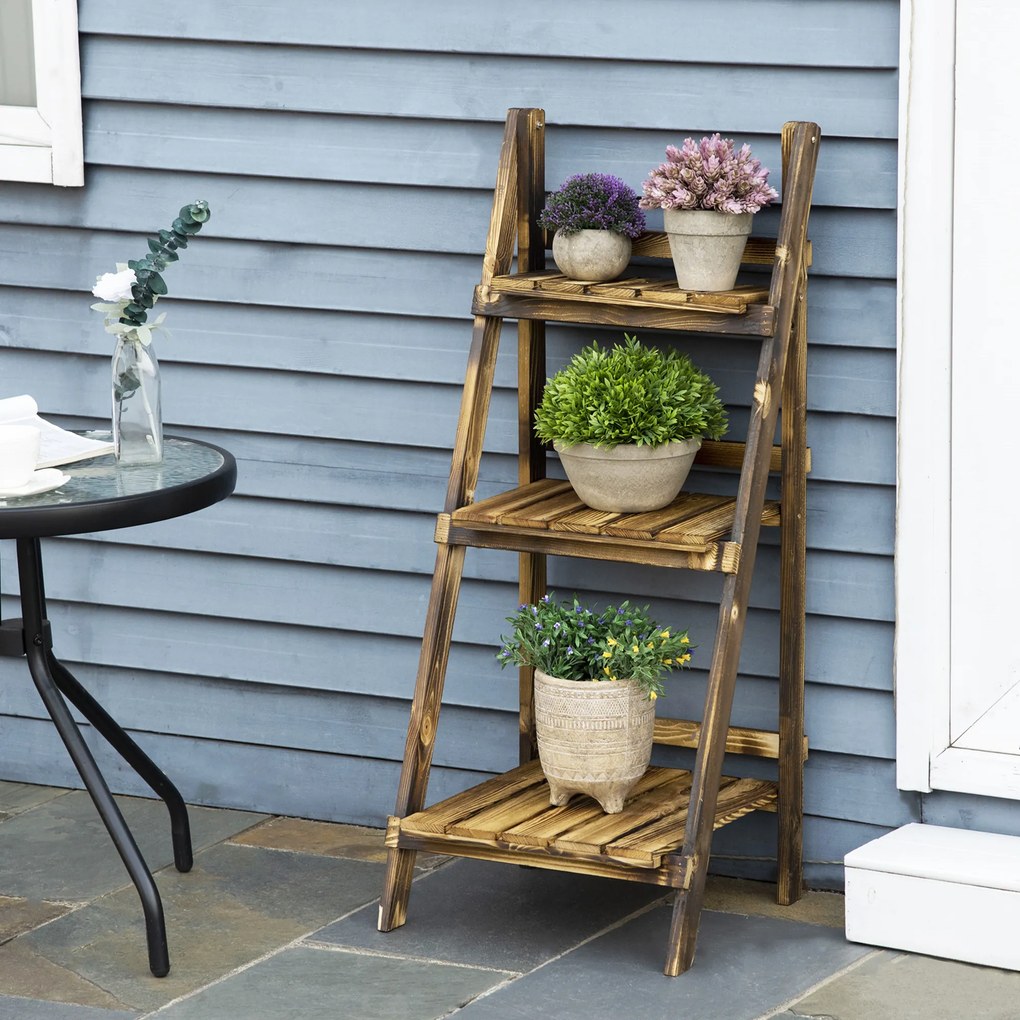 Suporte para Plantas de 3 Níveis Dobrável para Interior e Exterior 40x37x93 cm Madeira