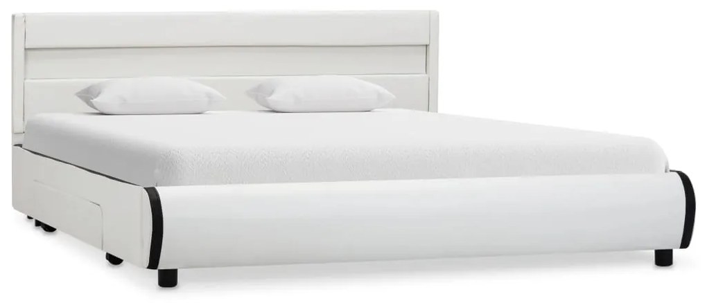 Estrutura de cama com LED 140x200 cm couro artificial branco