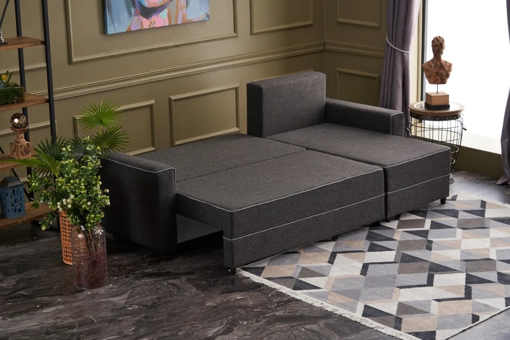 Sofá-cama de canto Ece – Antracite – 242 cm x 88 cm x 90 cm