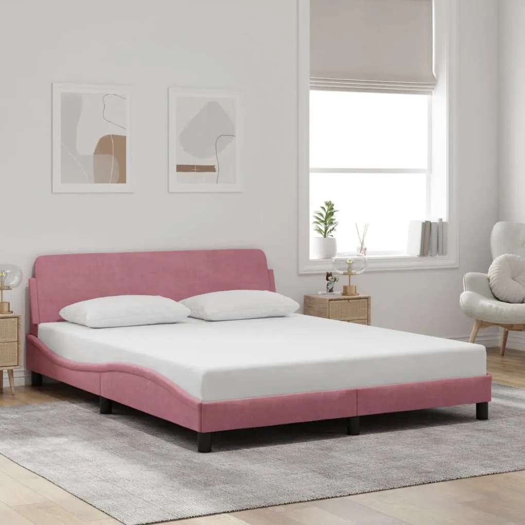 Estrutura cama c/ cabeceira sem colchão 160x200 cm veludo rosa