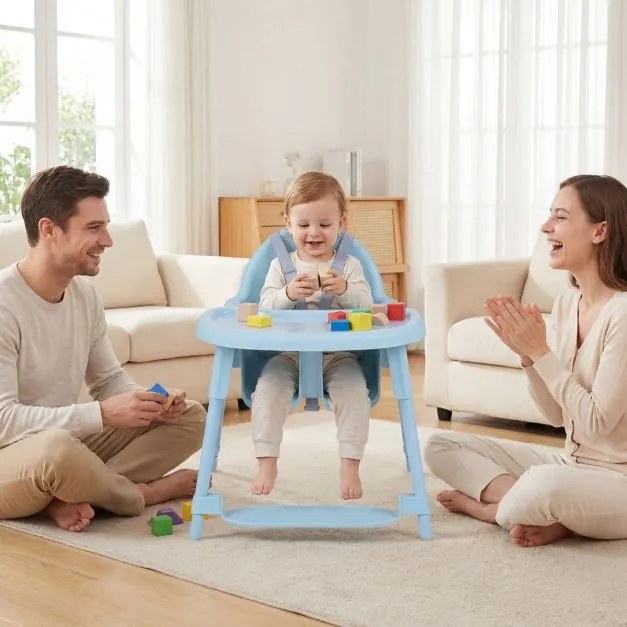 Cadeira refeição alta conversível 4 em 1 para bebés 2 alturas comTabuleiro duplo removível Arnês de 5 pontos Apoio para os pés Fácil de limpar 6-36 me