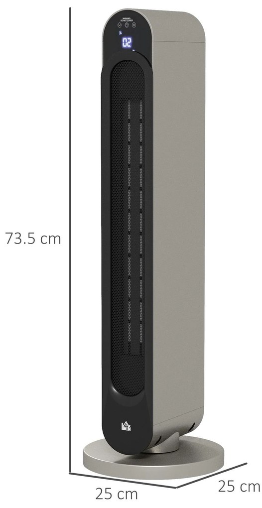 Aquecedor Cerâmico de Torre 1100/2200W com Controlo Remoto Ecrã LED Temporizador Termostato 3 Modos Ø25x73,5 cm Prata e Preto