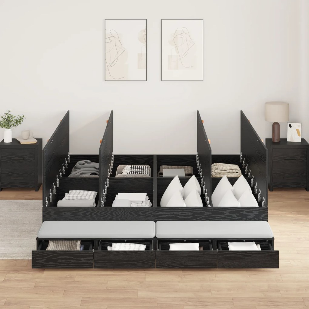 vidaXL Estrutura de Cama Armazenamento Carvalho Preto 180x200 cm