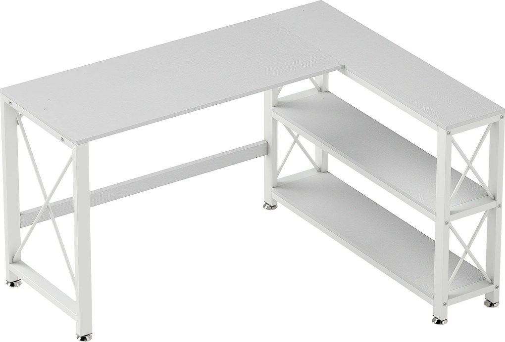 HOMCOM Secretária de Canto Reversível com Prateleiras 135x110x75 cm Branco | Aosom Portugal