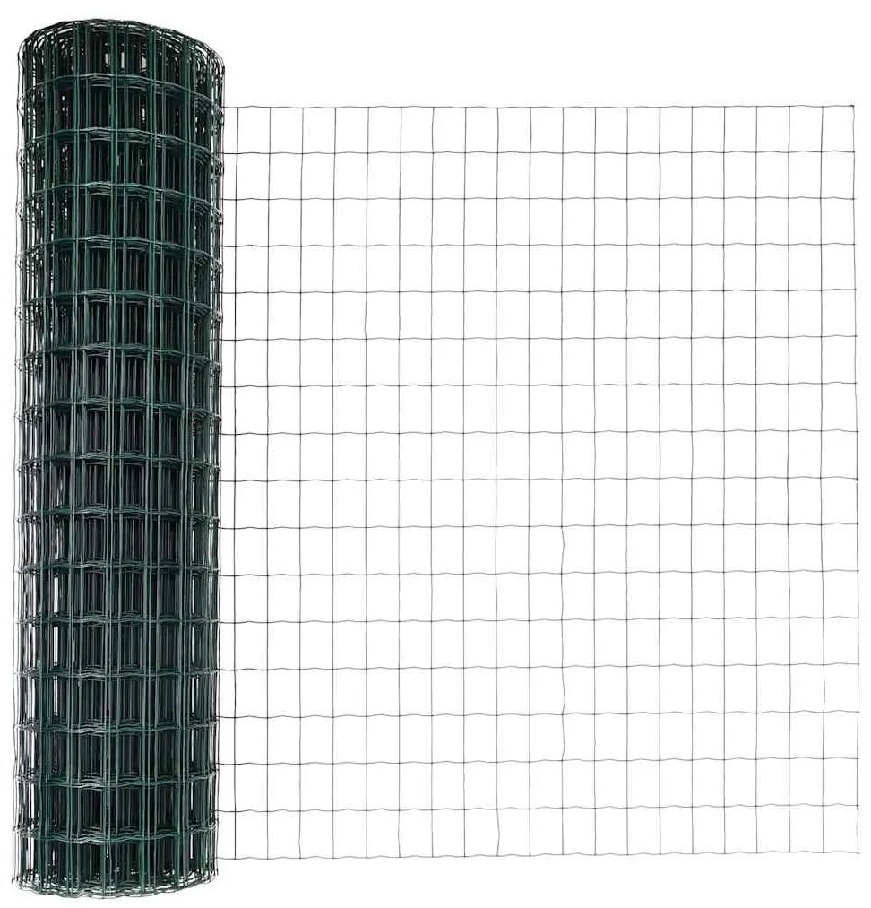 Cerca Euro com 13 postes espigados, 1x25 m, em aço galvanizado verde.