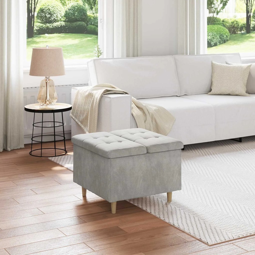 vidaXL Puff de armazenamento Cinzento-claro 60 x 60 x 45 cm Veludo