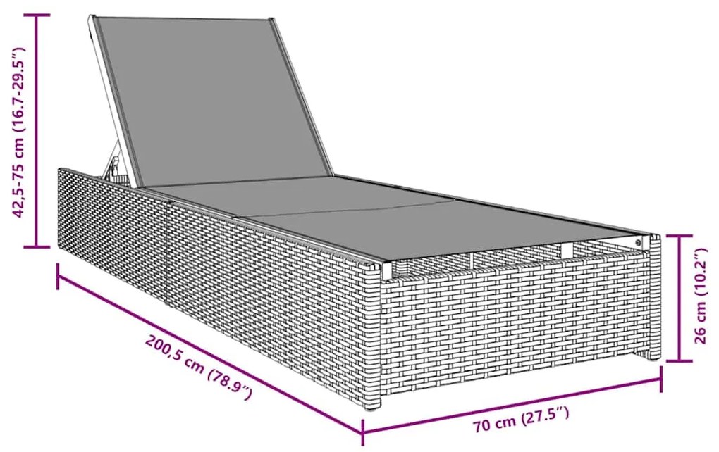 Espreguiçadeira VidaXL Cinza 60x200x27 cm Vime Sintético