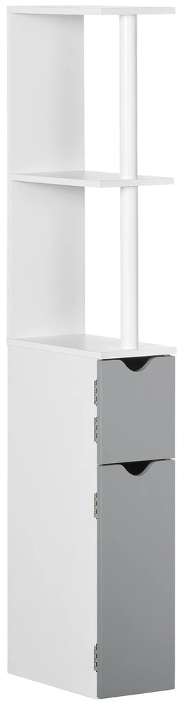 kleankin Coluna Casa de Banho com 2 Portas e 2 Prateleiras Abertas Estilo Moderno 15,2x29,8x118cm Branco e Cinza | Aosom Portugal