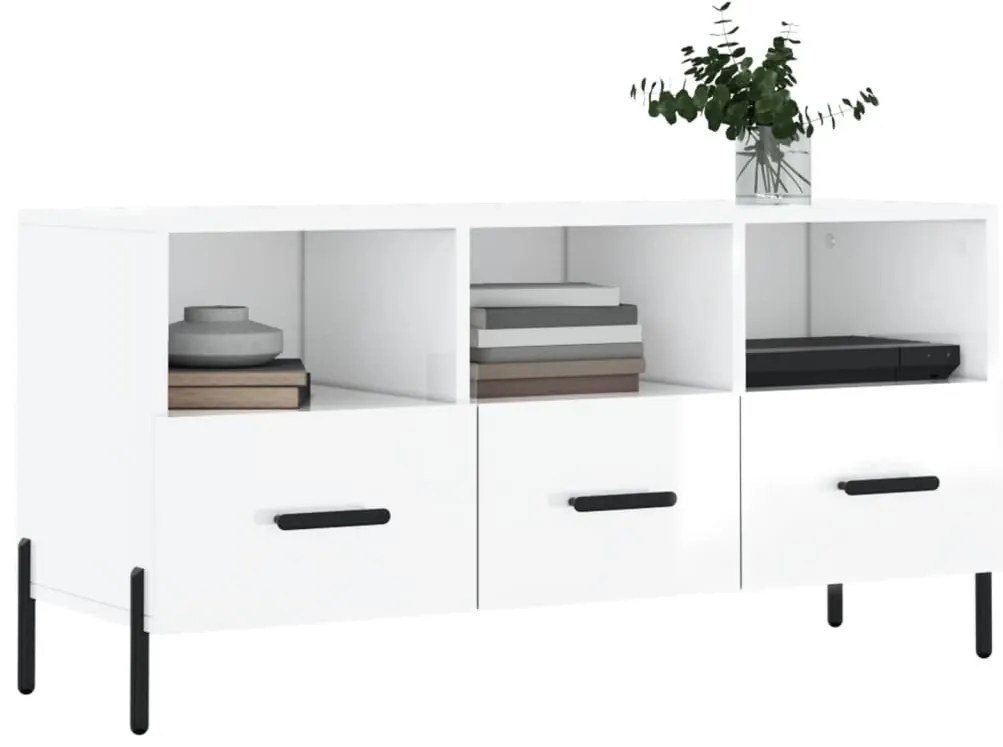 Móvel para TV 102x36x50 cm derivados madeira branco brilhante