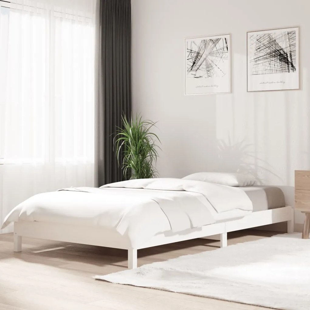 Cama empilhável 80x200 cm madeira de pinho maciça branco