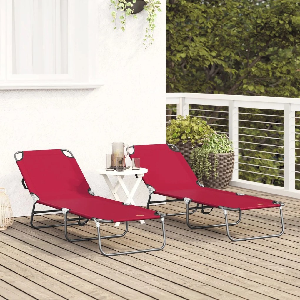 Espreguiçadeira Dobrável 2 pcs Portátil Vermelha Tecido Oxford 600D