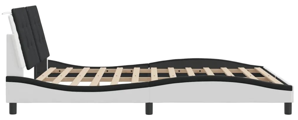 Estrutura cama c/ cabeceira 160x200 couro artif. branco/preto