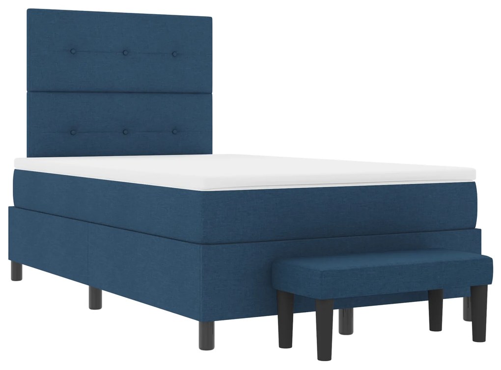 Cama Box com Colchão & Banco Azul 120x190 cm Tecido